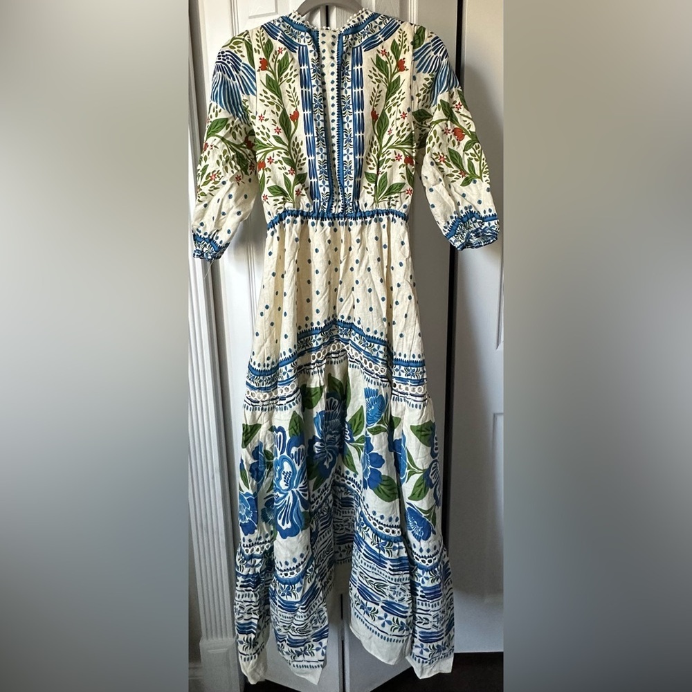 Farm Rio Macaw Flight Maxi Dress Off White Blue Floral NWT Size S - Picture 15 of 16